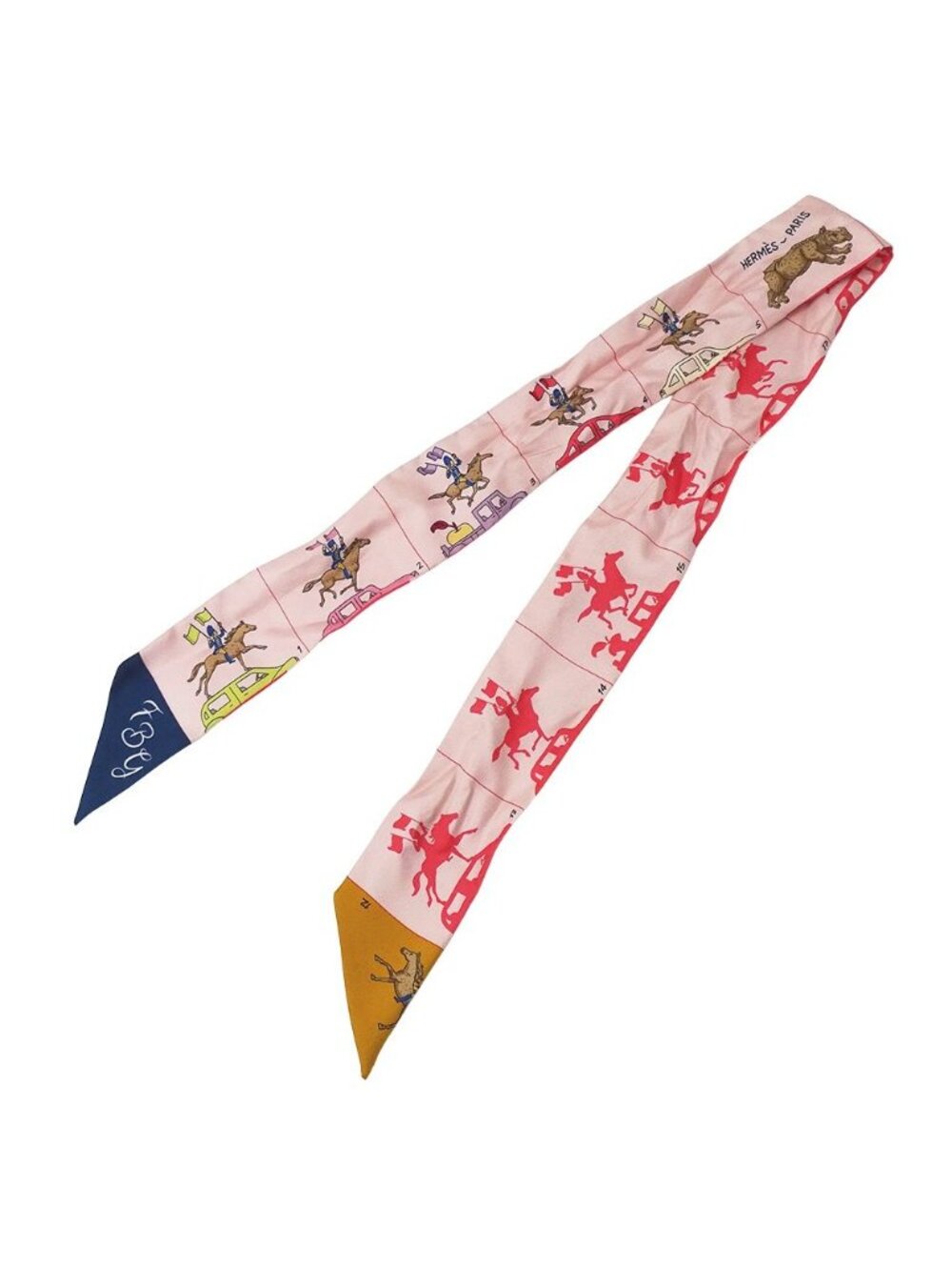 Hermes Scarf Twilly Silk Pink Horse Car - Picture 2 of 9